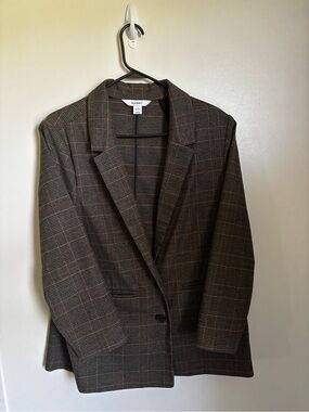 Old Navy Women's Brown Plaid Single-Button Blazer